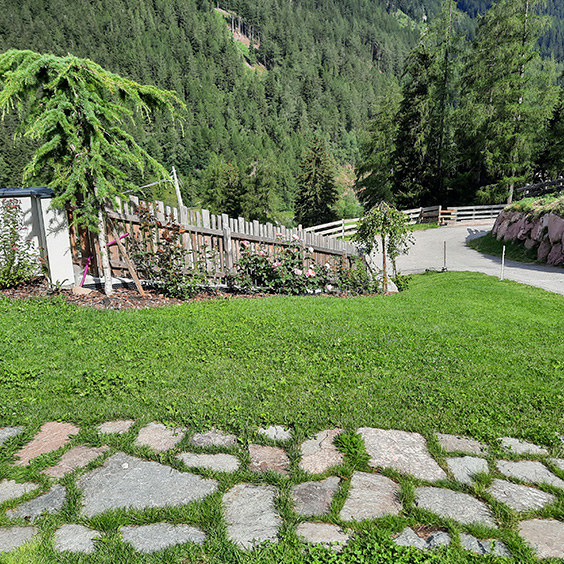 Piastrelle in pietra naturale in un prato con albero